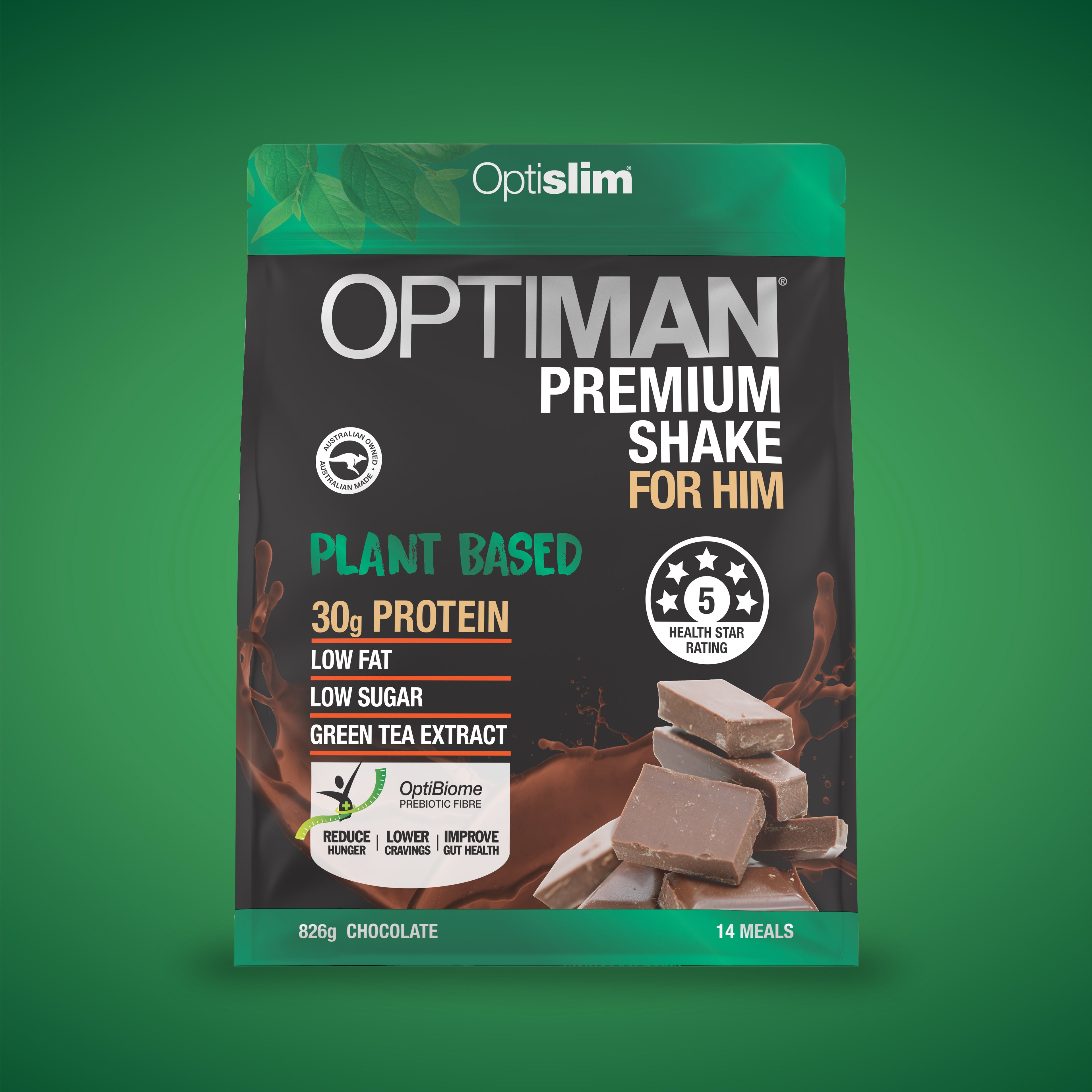 Optiman For Him Plant Based Shake Chocolate - 14 Meals - Optislim