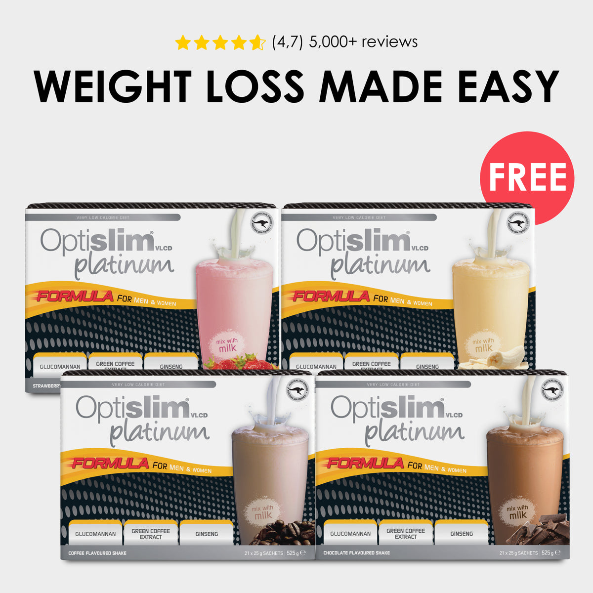 Buy 3 GET 1 FREE Platinum Shakes - 84 Meals - Optislim