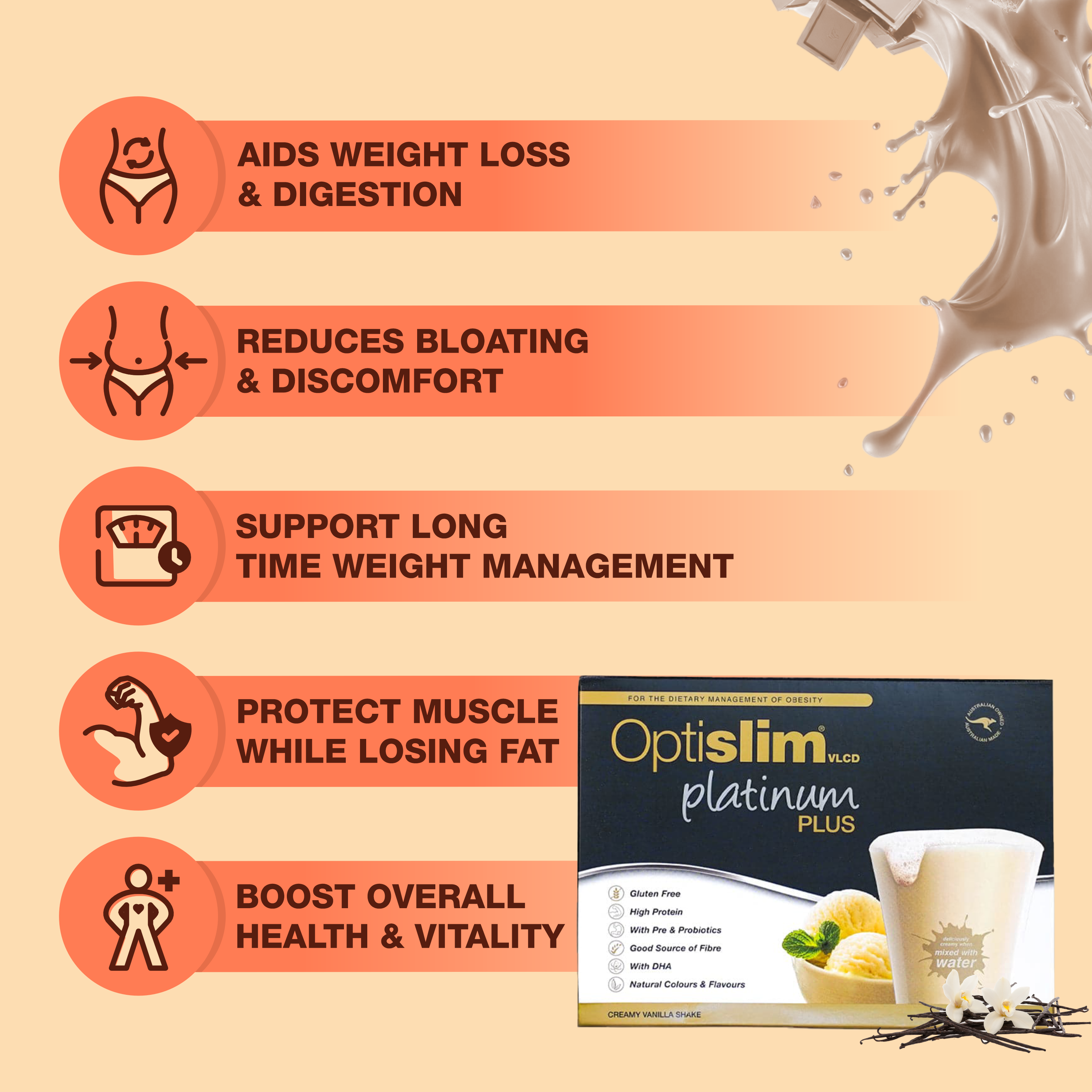 VLCD PLATINUM PLUS Shake Vanilla - 18 Meals - Optislim