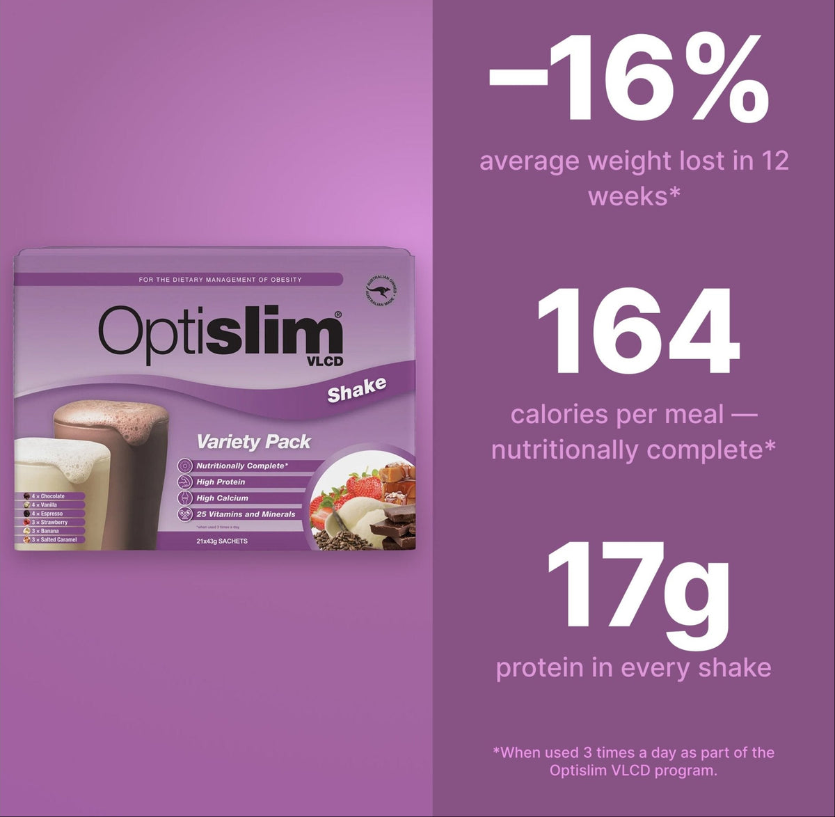 VLCD Classic Shake Variety Pack - 21 Meals - Optislim