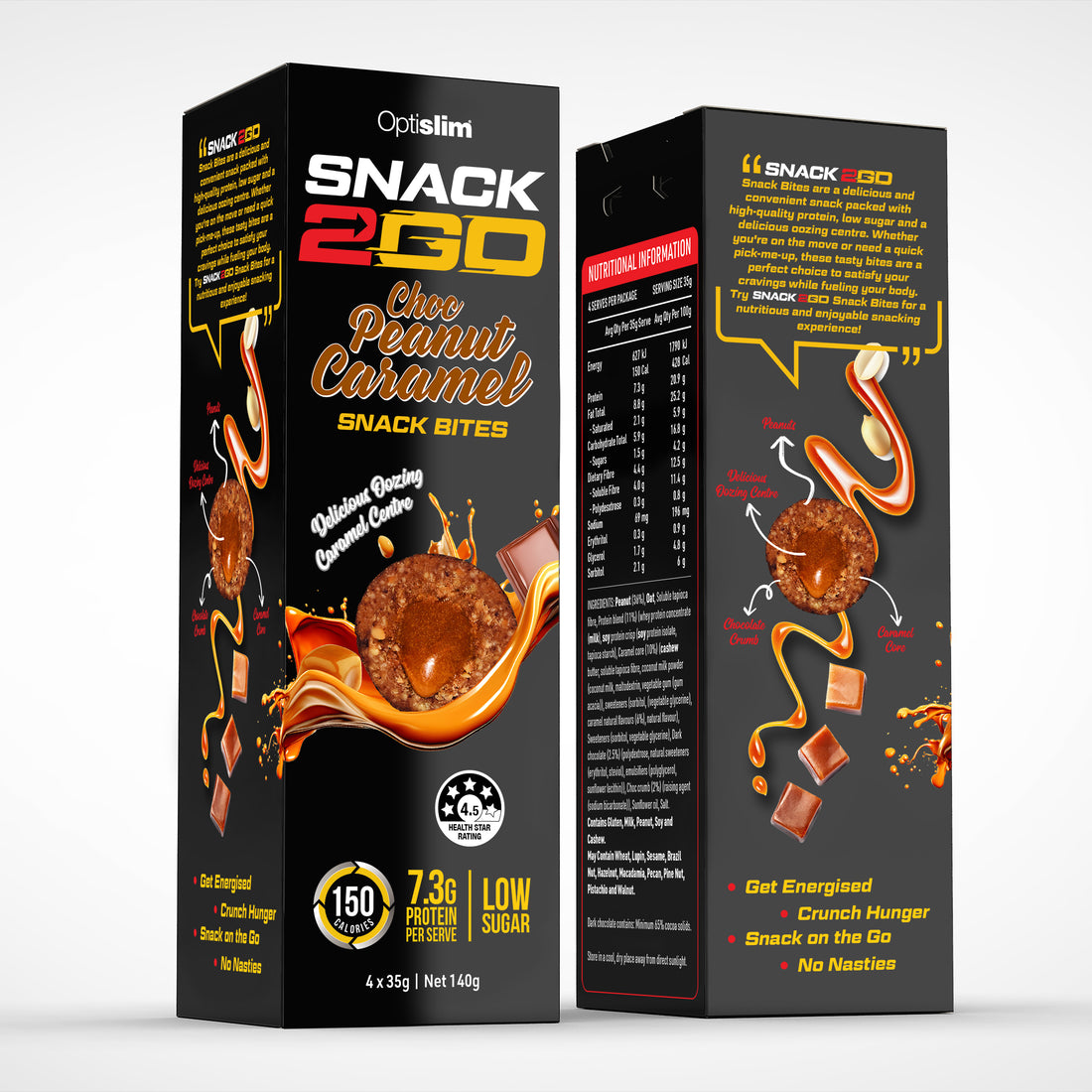 SNACK2GO Snack Bites Choc Peanut Caramel - Optislim