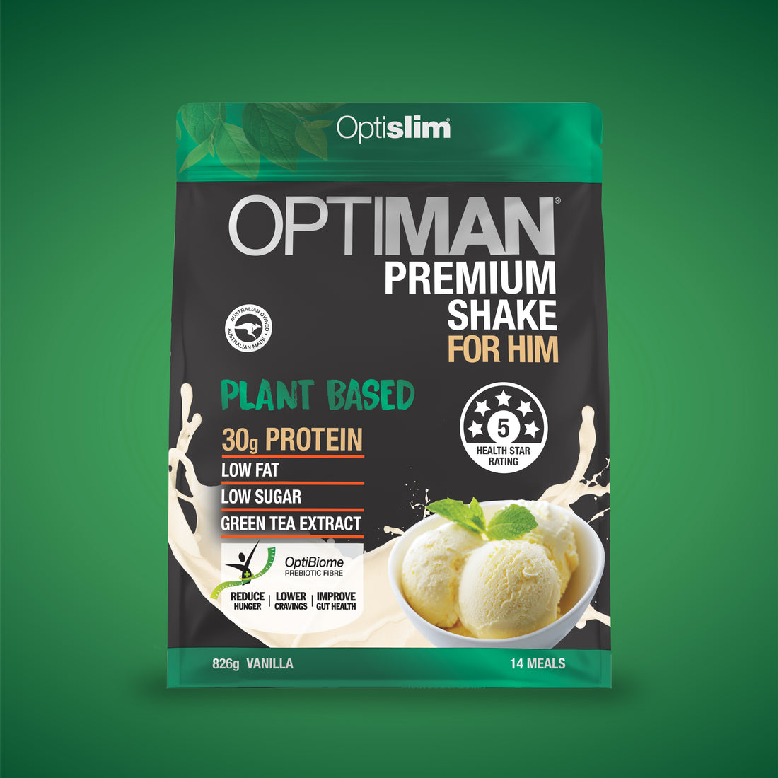 Optiman For Him Plant Based Vanilla Shake - 14 Meals - Optislim